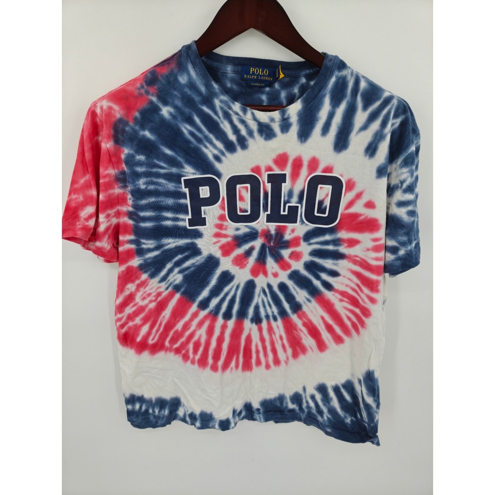 Polo Ralph Lauren Mens Tie Dye Logo T-Shirt Red White Blue Classic Fit Medium